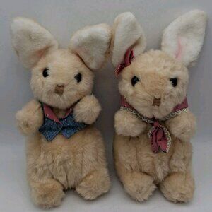 Vintage 1988 Plush Heartline Bunny Rabbit Pair w/Outfits